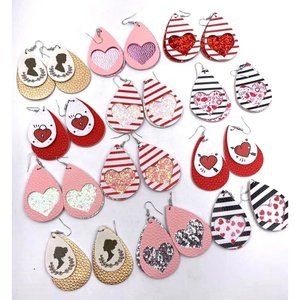 Faux Leather Valentines Earrings - 12 Pairs